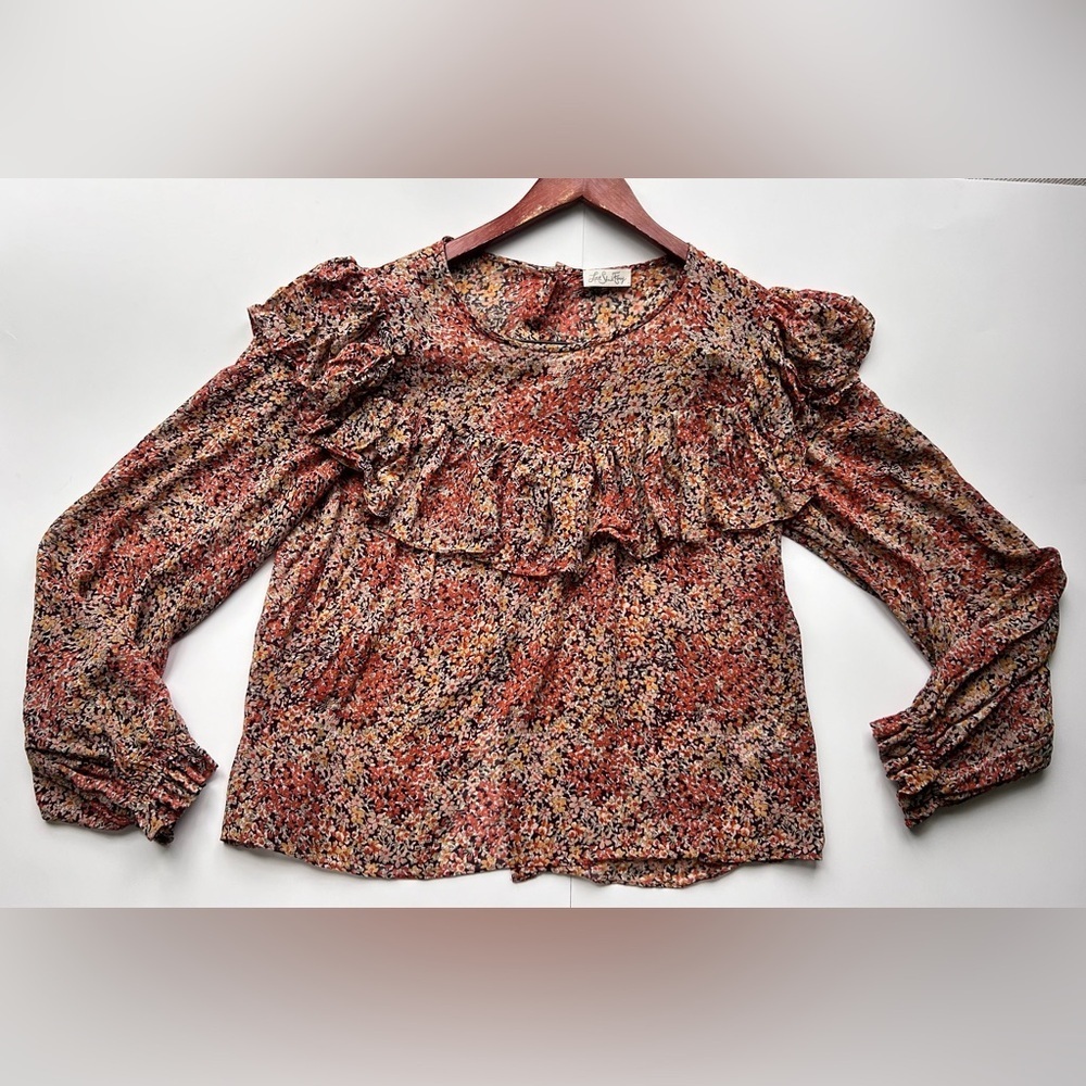 LoveShackFancy Silk Ruffle Floral Print Blouse top large - Picture 6 of 11